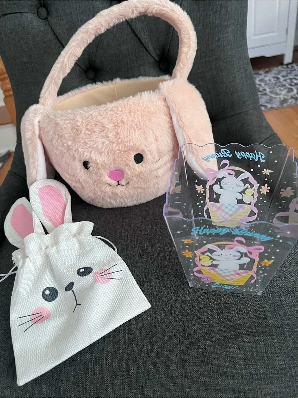 Plush Pink Bunny Basket for Kids